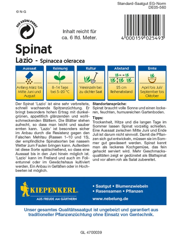 KIEPENKERL Echter Spinat Samen „Lazio F1“ 4 KIEPENKERL Echter Spinat Samen „Lazio F1“ – Bild 2