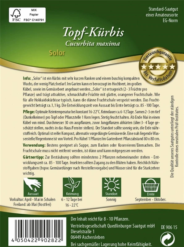 QUEDLINBURGER Hokkaidokürbissamen „Solor“ 4 QUEDLINBURGER Hokkaidokürbissamen „Solor“ – Bild 2