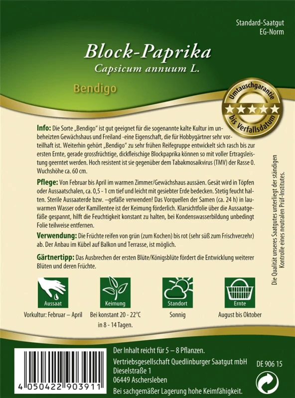 QUEDLINBURGER Paprikasamen „Bendigo F1“ 4 QUEDLINBURGER Paprikasamen „Bendigo F1“ – Bild 2