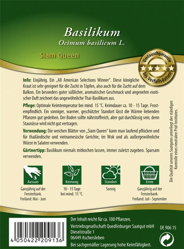 QUEDLINBURGER Thai-Basilikum-Samen „Siam Queen“ 4 QUEDLINBURGER Thai-Basilikum-Samen „Siam Queen“ – Bild 2