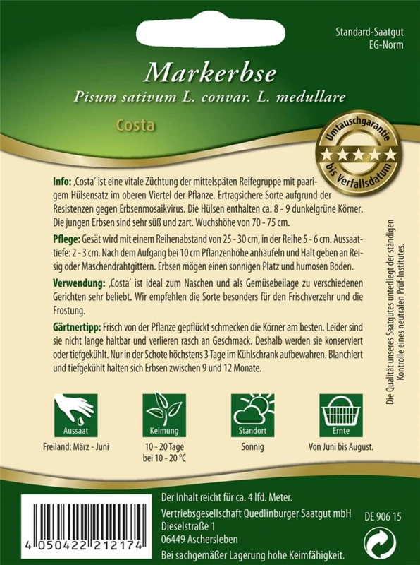 QUEDLINBURGER Markerbsensamen „Costa“ 4 QUEDLINBURGER Markerbsensamen „Costa“ – Bild 2