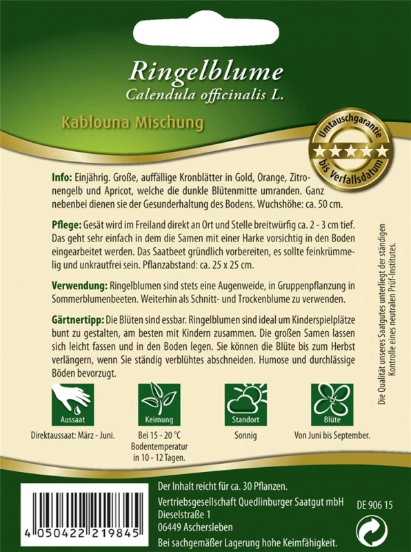 QUEDLINBURGER Ringelblumensamen „Kablouna“ 4 QUEDLINBURGER Ringelblumensamen „Kablouna“ – Bild 2