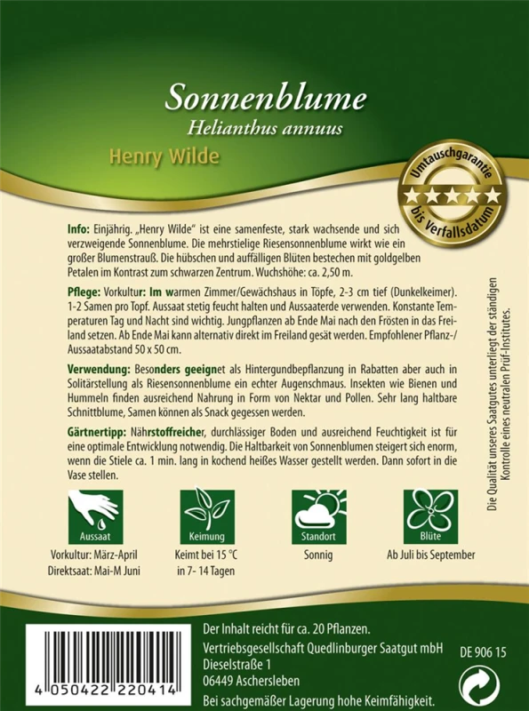QUEDLINBURGER Sonnenblumensamen „Henry Wilde“ 4 QUEDLINBURGER Sonnenblumensamen „Henry Wilde“ – Bild 2