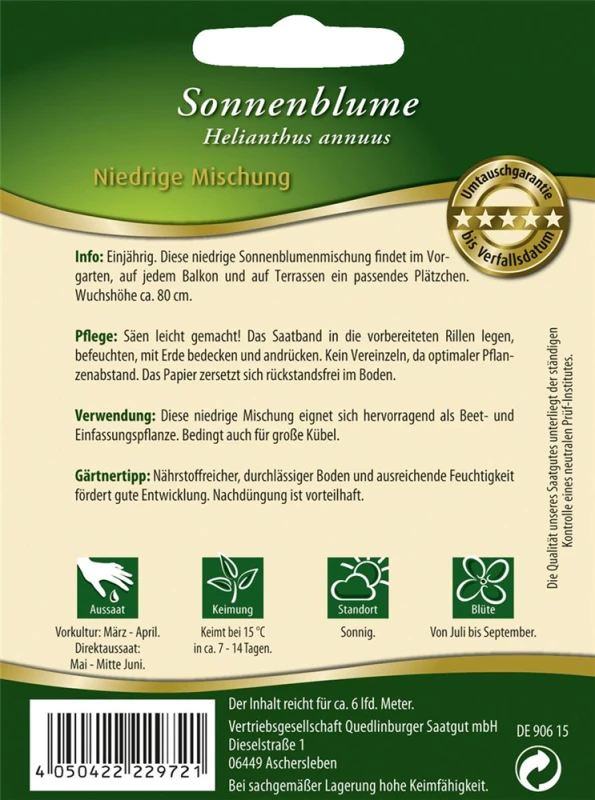QUEDLINBURGER Sonnenblumensamen „Niedrige Mischung“ 4 QUEDLINBURGER Sonnenblumensamen „Niedrige Mischung“ – Bild 2