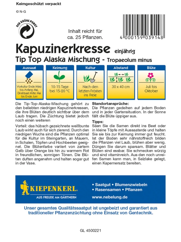 KIEPENKERL Kapuzinerkresse „Tip-Top Alaska“ 4 KIEPENKERL Kapuzinerkresse „Tip-Top Alaska“ – Bild 2