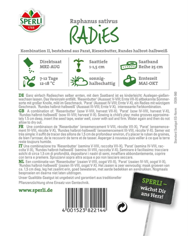 SPERLI Radieschensamen Kombination“Riesenbutter, Parat, Rundes Halbrot-halbweiß“ 4 SPERLI Radieschensamen Kombination“Riesenbutter, Parat, Rundes Halbrot-halbweiß“ – Bild 2